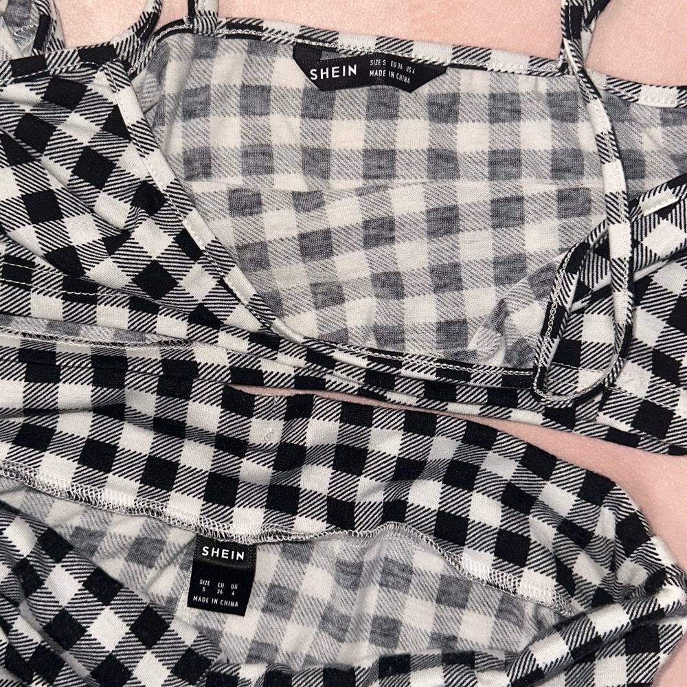Black & White Gingham Cami and Drawstring Shorts Set · Size S - Picture 2 of 5